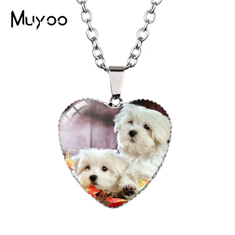 New Arrival Cute Pets Animal Lovely Puppy Heart Pendant Handmade Dog Pets Heart Necklace Jewelry HZ3