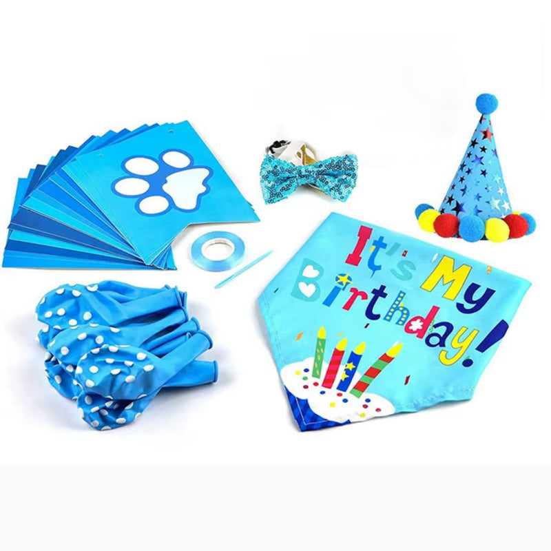 Pets Happy Birthday Decoration Dog Costume Hats Bowknot Bandana Neckerchief Bibs Banners Party Cat Dog Pets Accessories