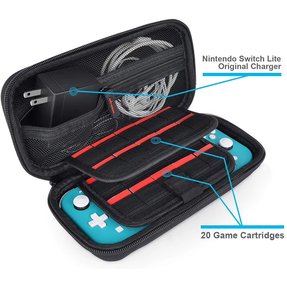 Travel Handbag Nylon EVA Hard Carrying Storage Case Thickened Scratch-Resistant Double Compartment Dustproof for Switch Lite