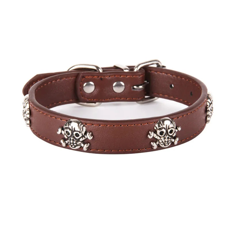 Fashion Pet Collars Dog Collar Skull Leather Pet Collar Puppy Choker Cat Necklace Halloween Pet Accessory